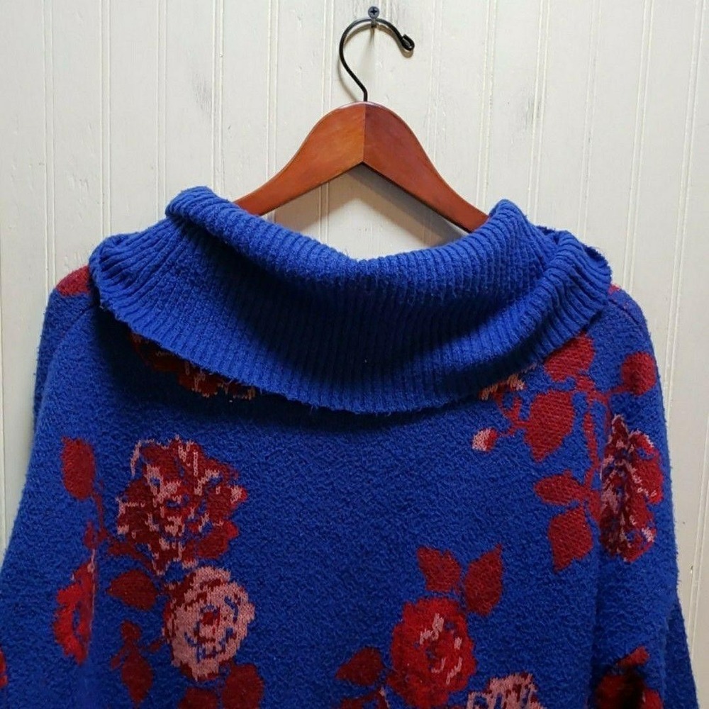 The Pioneer Woman Sweater Womens XXL Blue Cowl Neck Floral Rose Knit Pullover